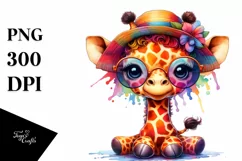 Colorful Baby Giraffe with Sun es Watercolor Product Image 1