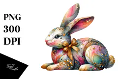 Colorful Wooden Bunny PNG Product Image 1