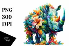 Rhino with 3D Flowers, Transparent PNG Product Image 3