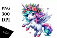 Posing Baby Unicorn Watercolor PNG Product Image 1