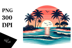 Retro Tropical Island Sunset PNG Product Image 1