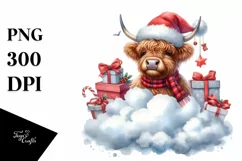 Cute Highland Cow with Santa Hat PNG Product Image 1