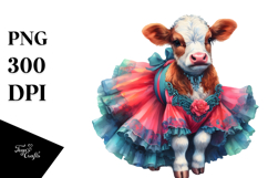Colorful Baby Cow in Waltz Dancer&#039;s Gown, Transparent PNG Product Image 1