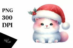 A Cute Watercolor Cat with Santa Hat, White Background Product Image 3
