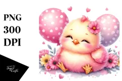 Vibrant Baby Chicken with Balloons PNG Product Image 1