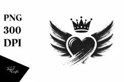 Simple Heart with Wings and Crown PNG Product Image 1