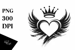 Simple Heart with Wings and Crown PNG Product Image 1