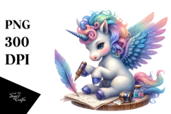 Colorful Baby Unicorn with Quill and Ink, Transparent PNG Product Image 1