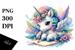 Colorful Baby Unicorn with Quill and Ink, Transparent PNG Product Image 1