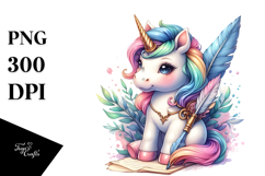 Colorful Baby Unicorn with Quill and Ink, Transparent PNG Product Image 1