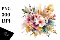 Vibrant Bouquet with Cherry Blossom and Rainbow | Clipart Product Image 1