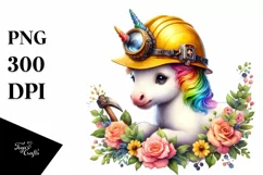 Colorful Baby Unicorn with Miner's Helmet, Transparent PNG Product Image 1