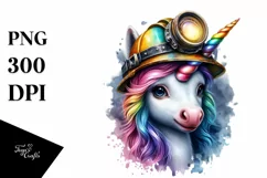 Colorful Baby Unicorn with Miner's Helmet, Transparent PNG Product Image 1