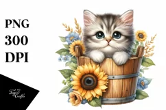 Baby Cat with Sunflowers PNG Product Image 1