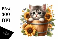 Baby Cat with Sunflowers PNG Product Image 1