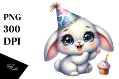 Cute Bunny with Party Hat, Transparent PNG Product Image 1