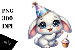 Cute Bunny with Party Hat, Transparent PNG Product Image 1