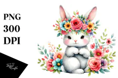 Cartoon-Style Cute Bunny with Flower Crown | Clipart Product Image 1
