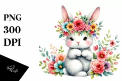 Cartoon-Style Cute Bunny with Flower Crown | Clipart Product Image 3