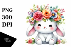 Cartoon-Style Cute Bunny with Flower Crown | Clipart Product Image 1
