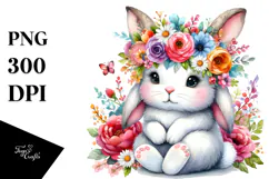 Cartoon-Style Cute Bunny with Flower Crown | Clipart Product Image 1