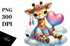 Colorful Giraffe with Heart PNG Product Image 1
