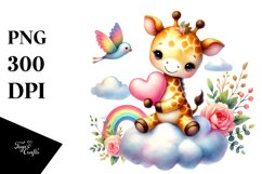 Cute Boho Giraffe Heart, PNG Product Image 1