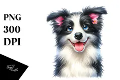 Cute Border Collie Watercolor PNG Product Image 1