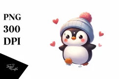 Baby Penguin Sleigh Hearts PNG Product Image 3