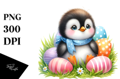 Baby Penguin with Easter Eggs PNG Product Image 1