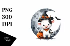 Simple Baby Cow on a Moon PNG Product Image 3