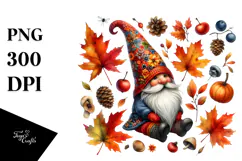 Detailed Watercolor Autumn Gnome Product Image 1