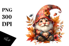 Detailed Watercolor Autumn Gnome Product Image 1