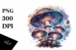 Shiny Celestial Mushroom Watercolor Splash PNG Product Image 1