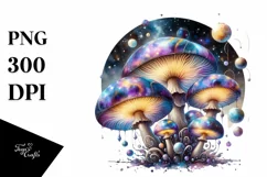 Shiny Celestial Mushroom Watercolor Splash PNG Product Image 3