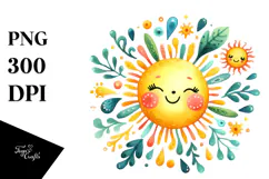Simple Pinkish Watercolor Sun PNG Product Image 1