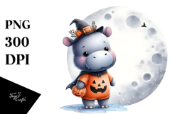Cute Baby Hippo on a Moon PNG Product Image 1