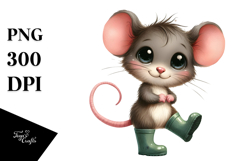Watercolor Mouse with Rain Boots | Clipart Product Image 1
