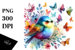 Cute Bird with Butterfly Silhouettes PNG Product Image 1