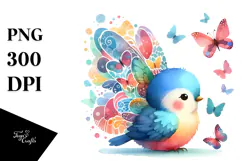 Cute Bird with Butterfly Silhouettes PNG Product Image 1