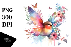 Cute Bird with Butterfly Silhouettes PNG Product Image 1