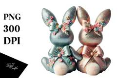 colorful Vintage 2 Bunnies Sitting PNG Product Image 1