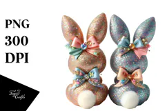 colorful Vintage 2 Bunnies Sitting PNG Product Image 1