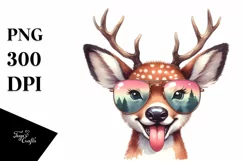 Funny Cute Deer Watercolor Clipart Product Image 3