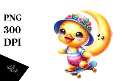 Smiling Cute Watercolor Baby Duck PNG Product Image 1