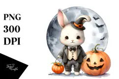 Washed Watercolor Bunny on a Moon PNG Product Image 1