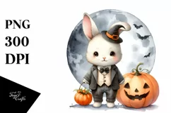 Washed Watercolor Bunny on a Moon PNG Product Image 3