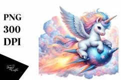 Colorful Baby Unicorn Riding a Comet, Transparent PNG Product Image 3