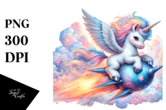 Colorful Baby Unicorn Riding a Comet, Transparent PNG Product Image 1