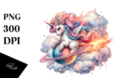 Colorful Baby Unicorn Riding a Comet, Transparent PNG Product Image 1